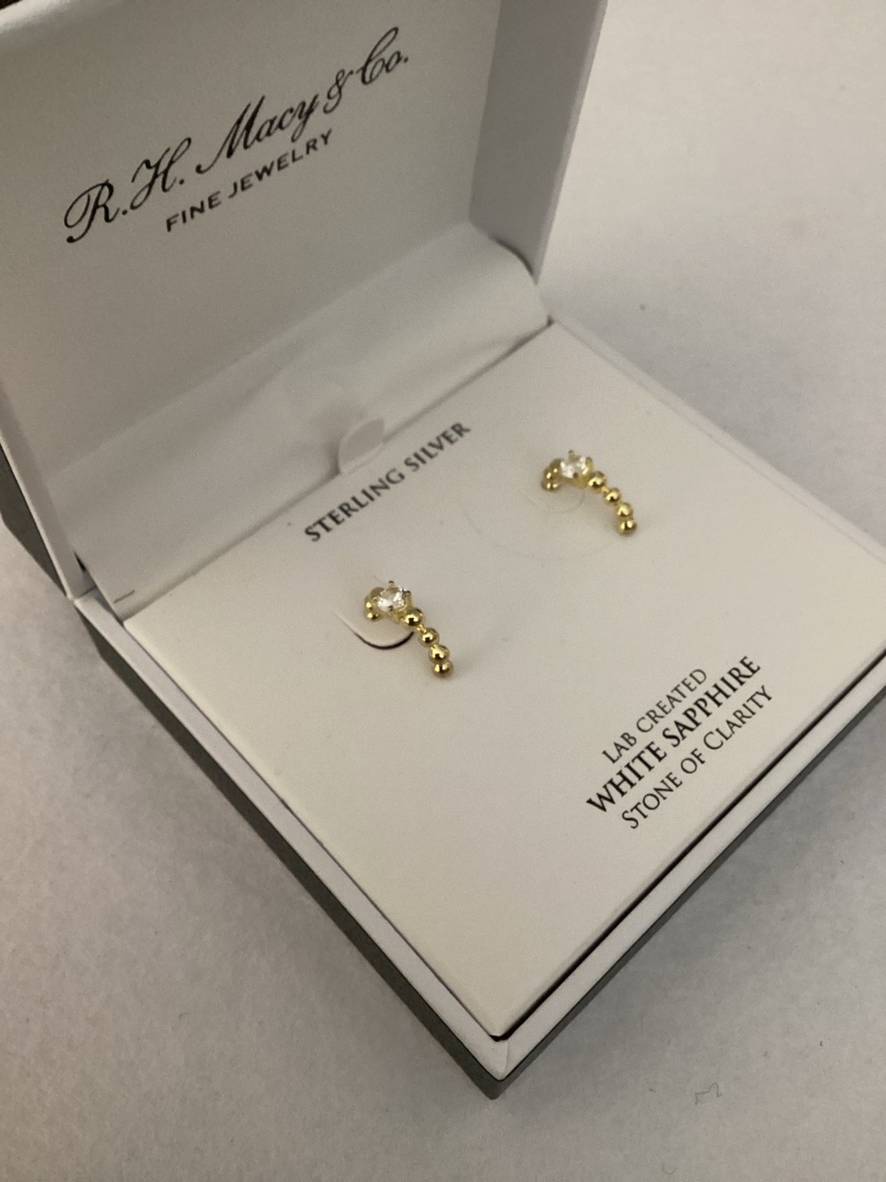 R.H. Macys Sterling Silver Lab Grown White Sapphire Beaded Half Hoop Earrings